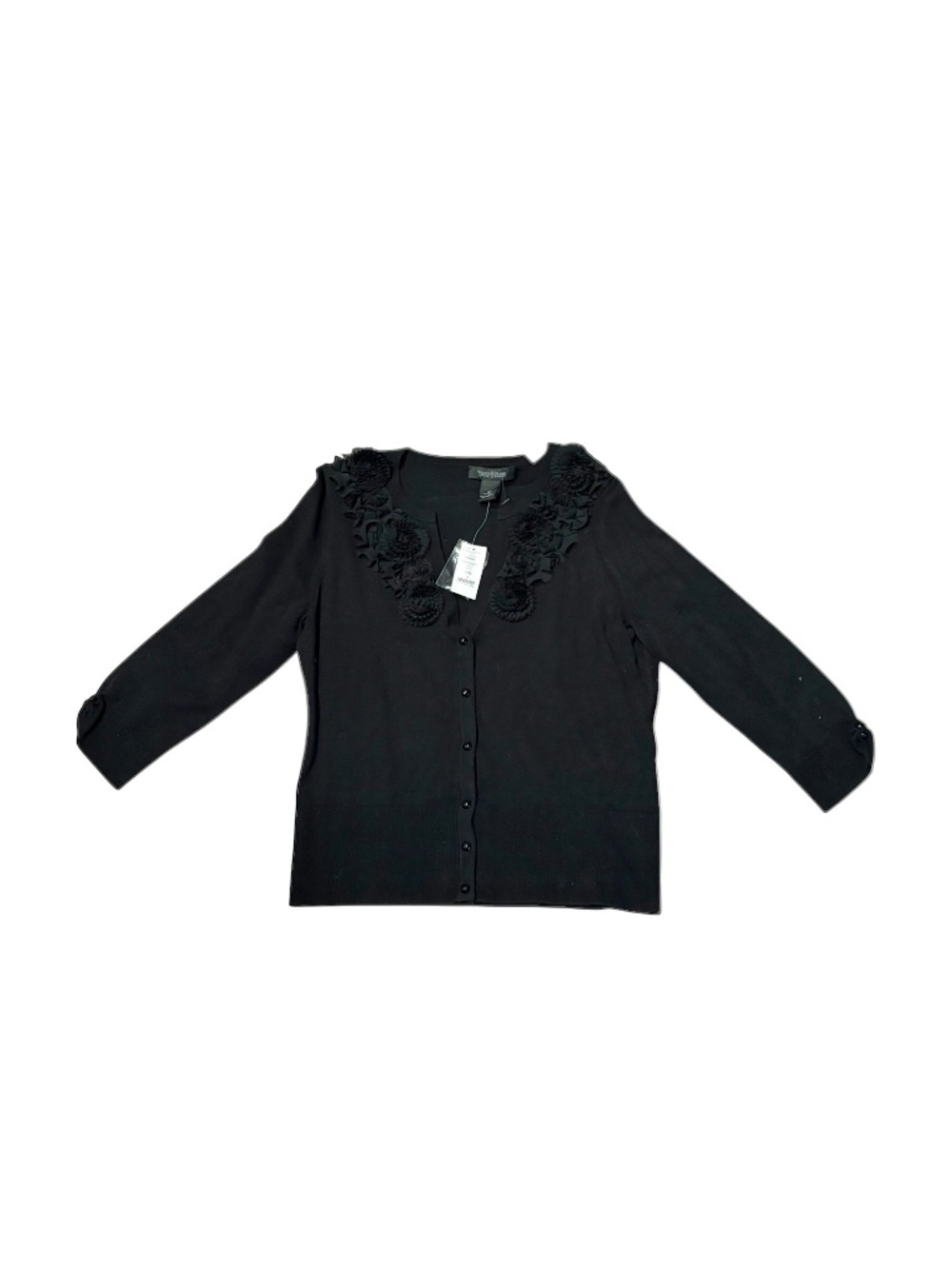 White House black market black cardigan sweater 3D roses new nwt